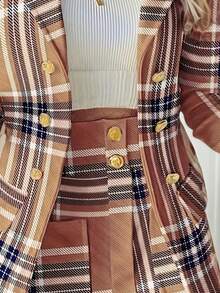 DAXIDA New Style Suit Set - Long-Sleeved Casual Jacket Suit Mini Skirt Two-Piece Set Elegant Plaid Sports Women's Suit Elegant Fashion Party Outdoor Dress Women's Clothing - 向日葵色 - 查看 4