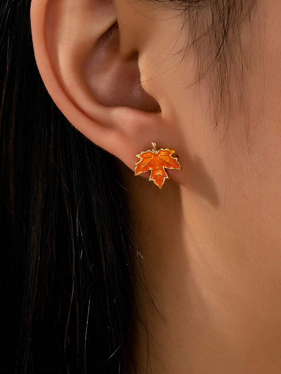 1 pereche cercei emailați cu frunze de arțar pentru toamnă, bijuterii cu frunze, bijuterii cu vibrații de Ziua Recunoștinței pentru femei, cadou pentru mamă, soție, prietenă