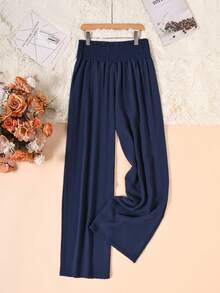 Solid Color Elegant Versatile Pleated Wide Leg High-Waisted Pants For Women - Navy Blue - View 9
