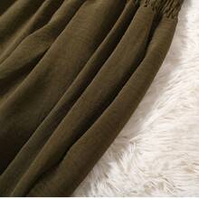 Women's Solid Color Elegant Versatile Pleated Wide Leg High-Waist Pants - Army Green - View 7