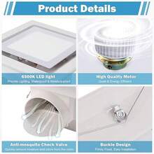 Bathroom Exhaust Fan With Light, 20W Bathroom Fan With LED Light Combo, 110 CFM 1.5 Sones Quiet Bathroom Vent Fan, Suitable For Toilet, Office, Hotel - White - View 8