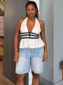 Tyla Gomez Nuevo diseño de verano para mujer, top corto con cuello de halter y remaches - Blanco - Ver 5