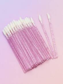 50支紫色睫毛膏刷/唇刷/指甲刷，睫毛刷，口红刷，唇彩遮瑕刷，化妆海绵，化妆工具，一次性化妆刷，清洁刷，眼影刷工具 - 紫色 - 查看 3