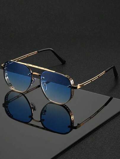 New Retro Classic Pilot Double Nose Bridge Fashion Glasses Women's Men's Simplicity Versatile Punk Personalized High-Grade Fashion Glasses