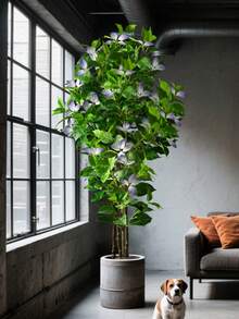 82-144cm Tall Fake Palm Tree Artificial Banyan Plants Branch Real Touch Ficus Leaves For Home Garden Office Decor Without 1pc - 紫色 - 查看 3
