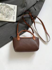 Mini New Fashion Handbag With Contrast Color Design, Made Of Waterproof Nylon Fabric, Includes Shoulder Bag, Square Bag And Vegetable Basket Bag, Suitable For Commuting, Parties And Vacations In Winter - Coffee - View 11