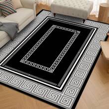 1pc Luxury Nordic Modern Abstract Geometric Area Rug, Circular Pattern Rectangle Soft Faux Wool Washable Carpet, Suitable For Living Room, Bedroom, Entryway, Bathroom, Hallway, Patio, Kitchen, Indoor Outdoor, All Season Large Size Mat, Classic Black Gray - Home Decor - Multicolor - View 8