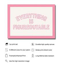 1 幅无框/带框万事皆可解决励志墙面艺术海报横向帆布印刷粉色简约励志名言画，适用于办公室、女孩房、卧室、宿舍、现代家居装饰、床上装饰 - 彩色 - 查看 5