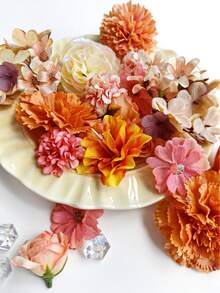 MEHELANY 24pcs Mixed Orange Artificial Flowers, Including Gerbera Daisy, Rose, Daisy, Etc., Multi-Color Small Daisy Flower Heads, Suitable For Wedding Party Centerpiece Decor, DIY Bridal Bouquet, Photography Props, Spring Decoration, Anniversary Dining Table Centerpiece, Valentine's Day, Mother's Day, Birthday Gift - Orange - View 6