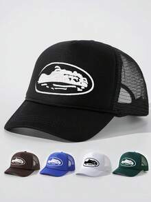 1pc Men's Embroidered Trucker Cap, Fashionable Elements Baseball Hat For Outdoor Sun Protection, Casual, Spring, Autumn Travel, Beach Vacation - Baseball Cap - View 1