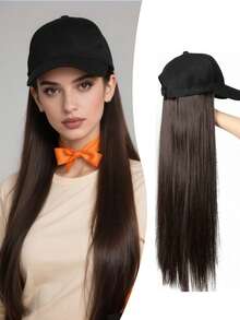 棒球帽配长直合成假发 - 24英寸内置假发帽，二合一防晒，适合女性，圣诞派对日常装扮皆宜 - 彩色 - 查看 15