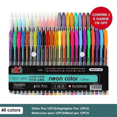 Kit De Canetas Esferográficas Murah De Tinta Gel De 36/48/60 Cores-Brilho , Cor Neon , Metálicas