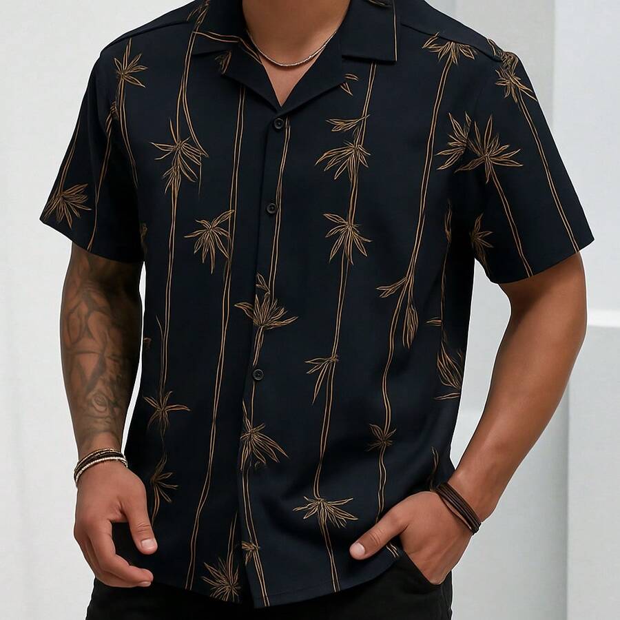 Floral Hawaiian Shirt Beach Summer Men's Short Sleeve Button Down Viscose Fabric - 花卉 17 - 查看 1