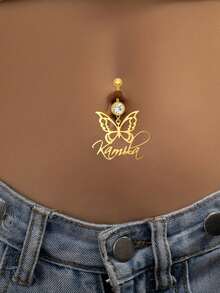 Custom Name Belly Ring, Zirconia Belly Ring, Customized Navel Ring, Belly Button Ring, Personalized Name Belly Ring, Gift For Her. Birthday Gifts Valentine's Day Gifts - Golden Butterfly - View 4