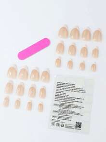 24 Pcs/Set Short Almond Shape French Nail Art Tips With Gradient Nude & Milky White Colors Press On Nails, With 1Pc Nail Buffing Block And 1Pc Jelly Gel Nail Supplies Nails - Multicolor - View 5