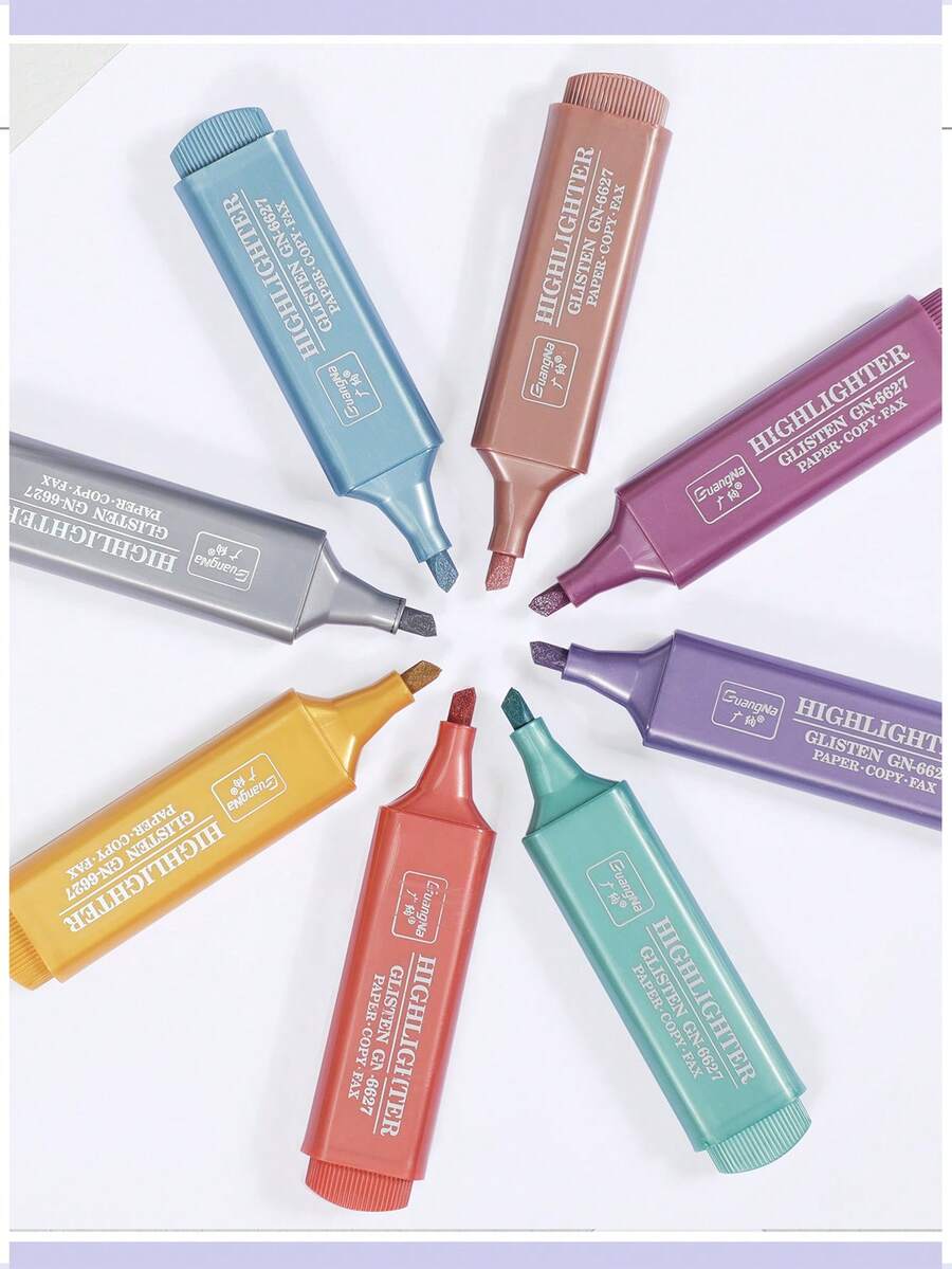 8 Colores Resaltador Metálico Brillante, Bolígrafo con Punta Angulada para Dibujar, Marcador a Base de Agua para Dibujar, Garabatear, Diarios, Marcar Llaves - resaltador metálico - Ver 1