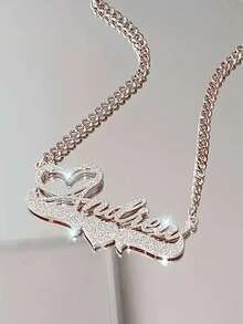 Customized Name Heart Pendant Necklace - Personalized Shiny Name Charm Set With Stainless Steel Chain - Perfect Gift For Birthday, Anniversary And Special Occasions - Punk Retro Style - Multicolor - View 9