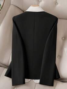 Áo khoác Blazer cổ điển màu tương phản cỡ lớn, phù hợp mặc đi làm, đi chơi, mặc hàng ngày - màu đen - Xem 2
