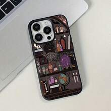 1个复古骷髅头和魔法药水水晶球书架图案TPU手机壳，兼容国际版，非国内版 - 黑色 - 查看 2