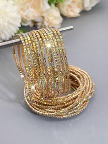 12pcs Set Fashionable White Crystal Elastic Bracelets For Women, Suitable For Parties - Elastic Bracelet - View 29