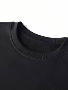 Women's Casual Loose Fit Letter & Cartoon Print Crew Neck Sweatshirt, Versatile For Autumn/Winter - Black - View 5