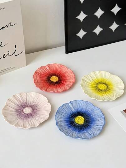 1pc Ceramic Flower Shaped Small Appetizer/Dessert Plate, Elegant Serving Dish For Snacks, Pastries, Afternoon Tea, Cakes