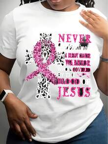 Breast Cancer Awareness T-Shirt For Women - Never Underestimate A Breast Cancer Warrior Inspirational Graphic Tee, Black With Pink Ribbon Design, Soft Polyester Blend, Short Sleeve Crew Neck Ca - trắng - Xem 1