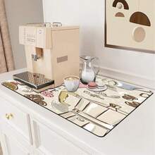 1 件/2 件橡胶干燥垫、咖啡主题沥水垫、简约风格厨房垫、防滑耐热餐具垫、节日餐具沥水垫、耐用硅藻泥桌垫 - 卡其粉 - 查看 3