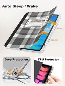 xercxerc Checkered Pattern With Composition Book Text Label PU Cover TPU Soft Back 3-Fold Stand Pencil Slot Shockproof Anti-Scratch Auto Wake/Sleep For IPad Pro 12.9/11/10.9 (2025/2024) IPad Air 11-Inch /10.9/10.5 IPad Mini 8.3 Galaxy Tab S10+/S9+/S9/S8+/S8/S7 FE /A9/A8/A7+ Cases IPad Air 11inch Case Fall IPad Case Back To School IPad Case - 彩色 - 查看 8