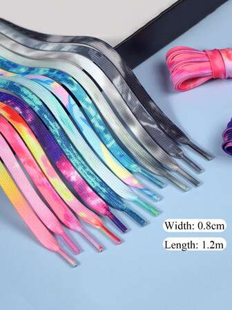 1 对彩色扎染鞋带，时尚个性化替换鞋带，适用于运动鞋、帆布鞋、滑板鞋，编织扁平涤纶鞋带