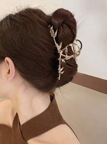 1 件装大号金属竹叶形发夹，适合女士，具有别致的中国风设计，后脑勺发夹，适合马尾辫或发髻，优雅，发饰，爪夹，发夹，发夹