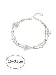 1pc Niche Design Minimalist Zirconia Flower Double Layer Bracelet (Tail Chain And Clasp Randomly Included)