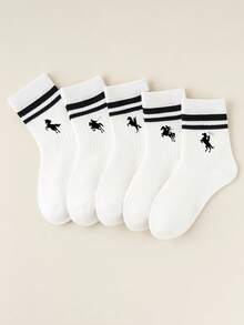 5双,1双,男女通用,小马,绅士骑马,马球元素,马球步行印花中筒袜,泡泡袜,蕾丝袜,泡泡蕾丝袜,流苏袜,婴儿必需品 - 彩色 - 查看 3