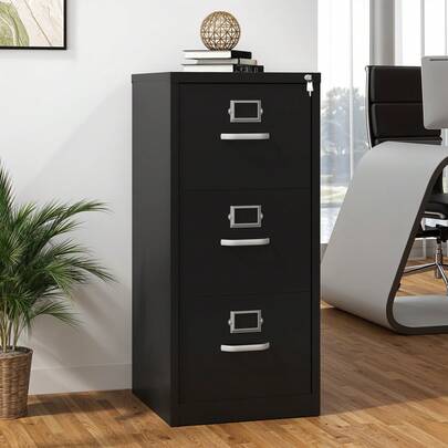 Classeur verrouillable BALCONERA à 3 tiroirs – Armoire de bureau en métal pour formats A4, Légal et Lettre | Anti-basculement, avec emplacement pour fiches (45,8 x 45 x 103 cm, blanc) | Idéal pour le bureau à domicile