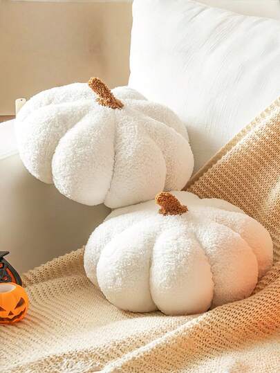 11 Zoll Thanksgiving Kürbis Überwurf, flauschiges gefülltes 3D Kürbis Kissen Plüsch, für Halloween, Thanksgiving, Heimdekoration, Sofa Dekoration, Party Dekoration, Herbstdekoration für Zuhause (Weiß)