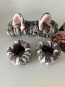 1/2/3件套女士发带和腕带套装，可爱卡通猫耳设计，适合卸妆和洗脸，女士发饰，优雅发带 - 彩色 - 查看 11