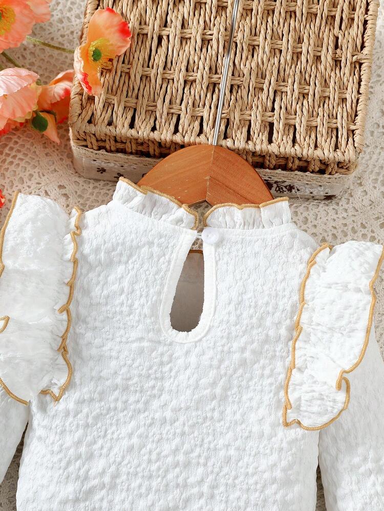 2 件套女婴服装，秋冬可爱淑女时尚荷叶边领长袖上衣 + 蝴蝶结装饰裙套装，适合开学季，完美的户外礼物 - 棕色 - 查看 9