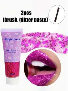 2pcs Chameleon Gold Body Glitter,Mardi Gras Outfit For Women,Color Changing Face Glitter,Chunky Glitter Face Paint,Holographic Glitter Sequins For Face Body Hair,Send A Makeup Brush As A Gift,Festival Party Glitter Makeup Festival Costume Props,Cos,Halloween - Multicolor - View 11