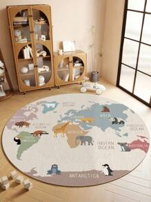 1pc Cartoon Style Round Plush Carpet, Anti-Slip Thick Washable Rug Suitable For Living Room, Bedroom - Multicolor - View 1