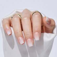 Square Ombre Press On Nails Short - Soft Gel Press On Nails With Nail Glue,Supremely Fit Natural Reusable Stick On Nails In 16 Sizes - 32 Fake Nails Kit,Cream Ombre