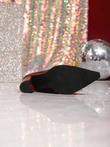 女士户外通勤百搭休闲派对秋冬新款高跟过膝靴时尚粗跟一脚蹬性感尖头自然皱靴酒红色高筒靴及膝靴 - 酒紅色 - 查看 6