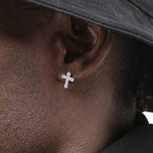 Full Diamond Cross Stud Earrings Men's Hip-Hop Women's Same Micro-Inlaid  Versatile Earrings Design Sense  Single Men - khuyên tai chéo nam - Xem 2