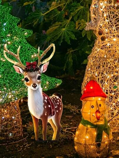 1pc Classic Acrylic 2D Flat Reindeer Garden Stake - Holiday Outdoor Christmas Decor, Freestanding, Animal Themed, Battery-Free