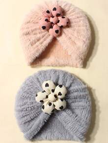Set de 2 piezas de gorro y bufanda esponjosos para bebé, lindos para uso diario en otoño/invierno - Multicolor - Ver 8