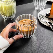 Set Of 6 Egg-Shaped Double-Layered Glass Cups, Vertical Stripe Design, Cold And Scald-Proof, Made Of Borosilicate Glass, Heat And Cold Resistant, Dishwasher Suitable, 250 Ml/8.5 Oz, Small Coffee Cups, Latte Cups, Also Suitable For Cappuccino, Tea, And Espresso - 無色 - 查看 6