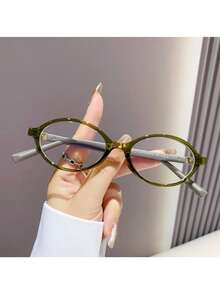 2025 Spring New Retro Oval Frame Nerd Glasses Frame, Solid Color Casual TPR (Thermoplastic Rubber) Non-Prescription Glasses - Multicolor - View 6