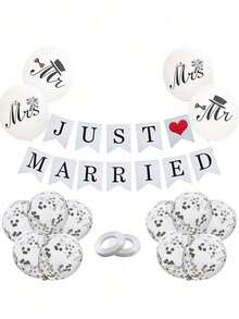 1 قطعة لافتة عتيقة مكتوب عليها "مجرد متزوجين"، ديكورات "مجرد متزوجين"، لافتة "مجرد متزوجين"، ديكورات زفاف رومانسية للأزواج، سلسلة أحرف "مجرد متزوجين" مع شريط، للزفاف وحفل استقبال العروس والديكور المنزلي - إكليل أنيق وفخم لركن التصوير الفوتوغرافي وديكور الحفلات في عيد الحب
