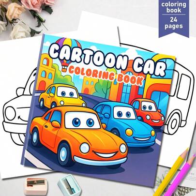 Cartoon Auto Malbuch: Mit verschiedenen Cartoon Autos, geeignet für Kinder von 3-8 Jahren, 24 Seiten mit exquisiten Illustrationen, Perlpapier-Umschlag, 120g dicke Innenseiten, Weihnachtsgeschenk, Halloween-Geschenk, Geburtstagsgeschenk, Partygeschenk, Geschenk zum Schulanfang, 20x20cm