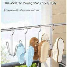 1/2/3/4/5/6/7/8/9/10pcs Stainless Steel Shoe Drying Rack, Household Shoe Drying Rack, Outdoor Balcony Windproof Hook, Drying Rack - Silver - View 7