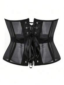 1pc Women's Mesh Shaping Corset Top, Casual Slim Fit Waist Trainer For Daily Wear Halloween Costume - Black - View 7